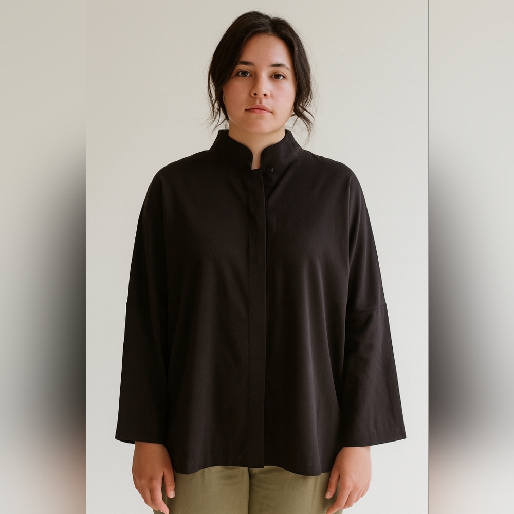 Peace of Cloth Black Classic Shaket Designer Button Front‎ Womens Size 1X